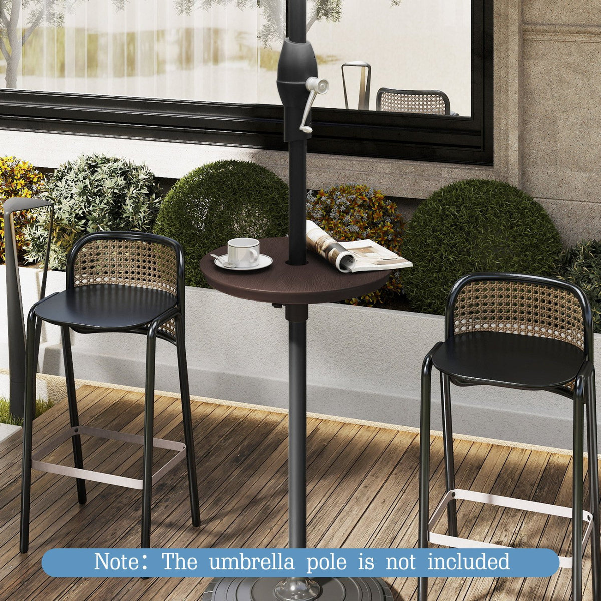 20 Inch Outdoor Adjustable Umbrella Table for 2 Sizes Patio Umbrella Pole-Coffee view 5