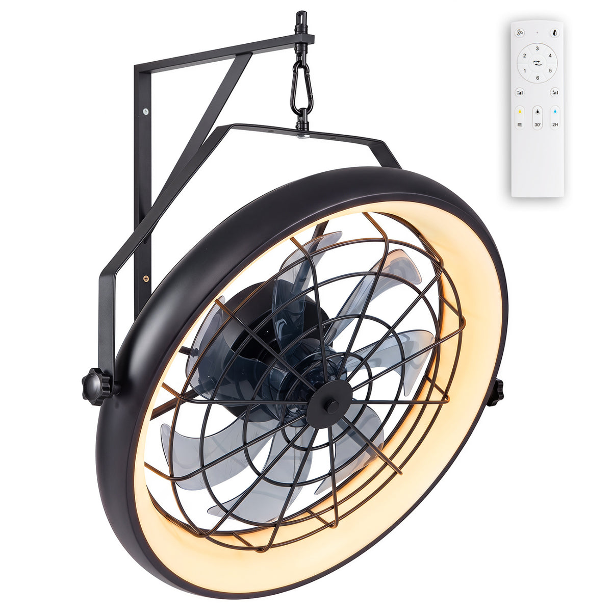 20” Wall Mounted Fan with Dimmable LED Light and 6 Wind Speeds-Black view 3