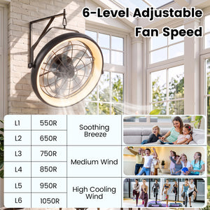20” Wall Mounted Fan with Dimmable LED Light and 6 Wind Speeds-Black view 7