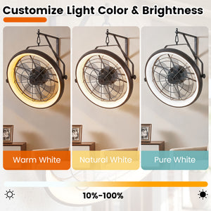 20” Wall Mounted Fan with Dimmable LED Light and 6 Wind Speeds-Black view 8