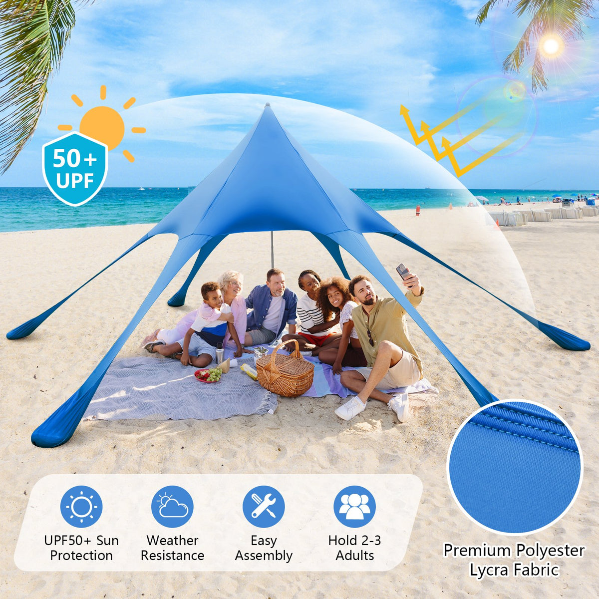 20 x 20 Feet Beach Canopy Tent with UPF50+ Sun Protection and Shovel-Blue view 5