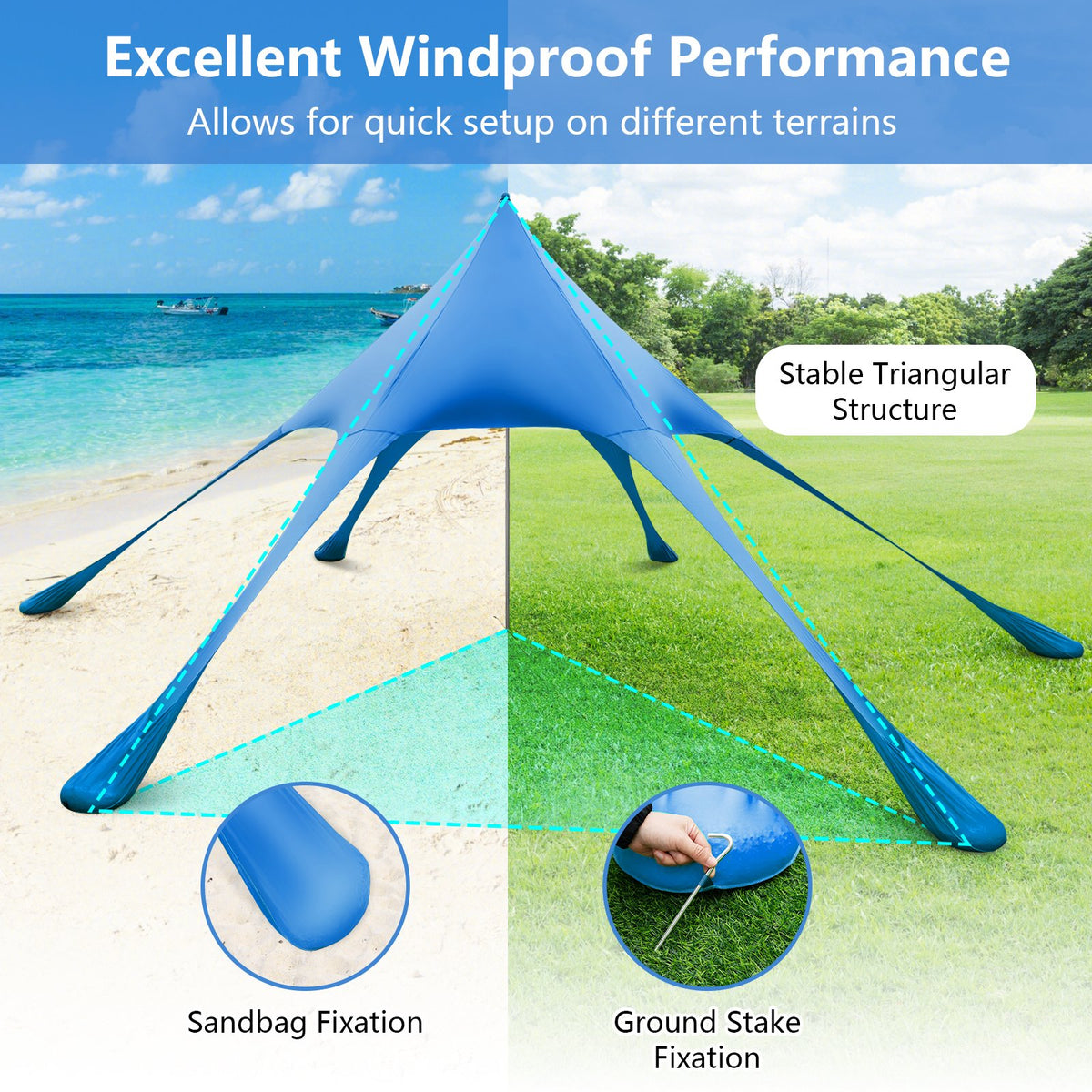 20 x 20 Feet Beach Canopy Tent with UPF50+ Sun Protection and Shovel-Blue view 7