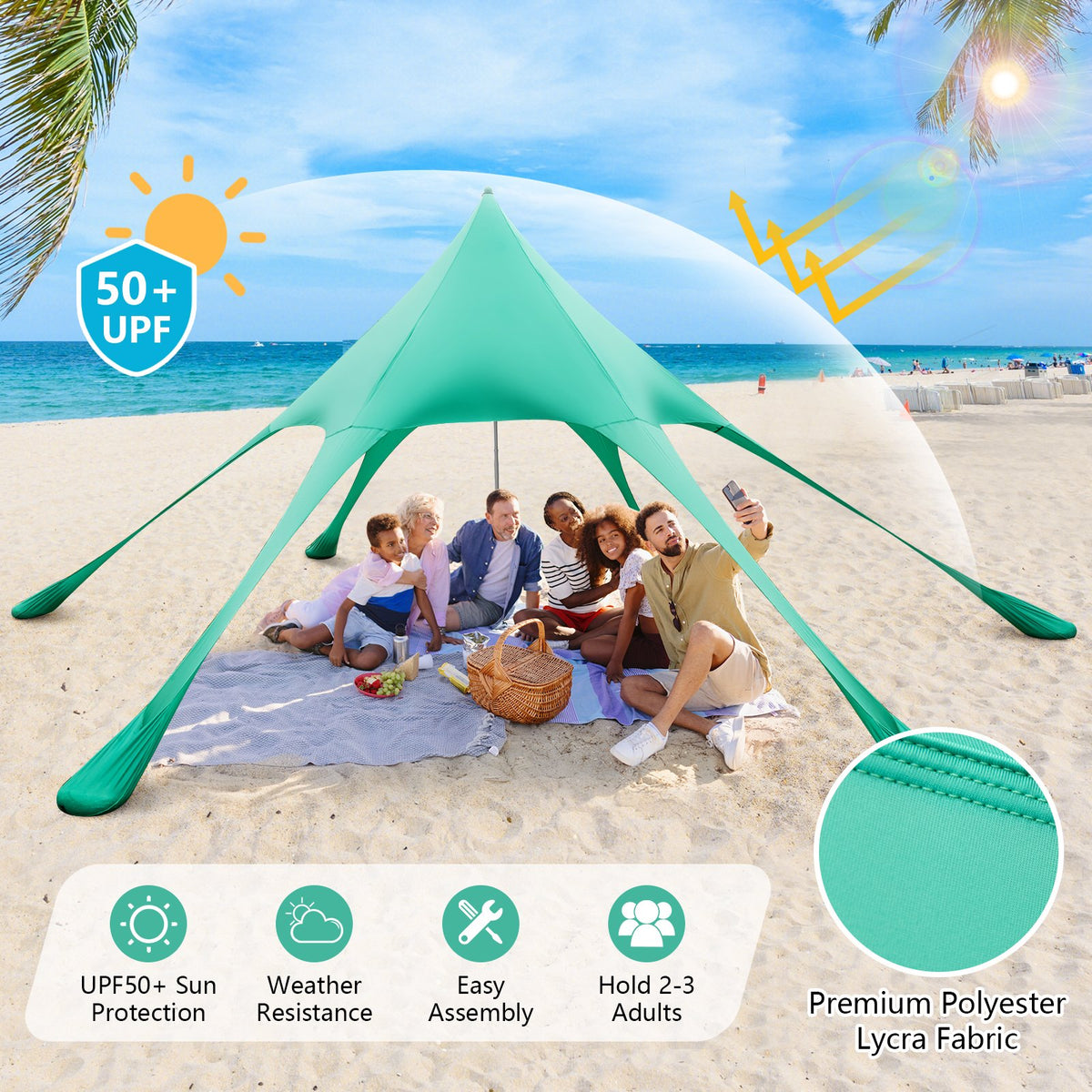 20 x 20 Feet Beach Canopy Tent with UPF50+ Sun Protection and Shovel-Green view 5