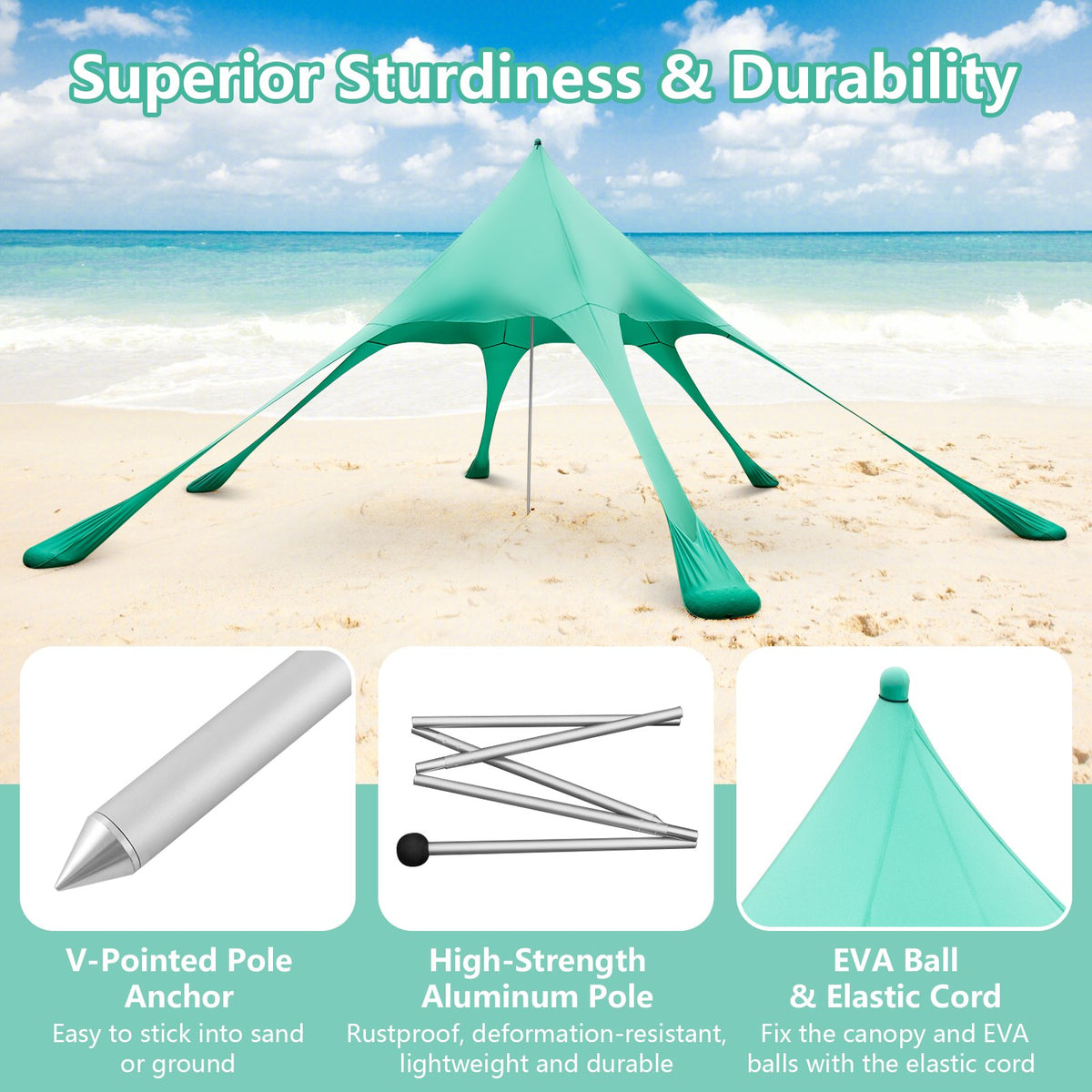 20 x 20 Feet Beach Canopy Tent with UPF50+ Sun Protection and Shovel-Green view 6