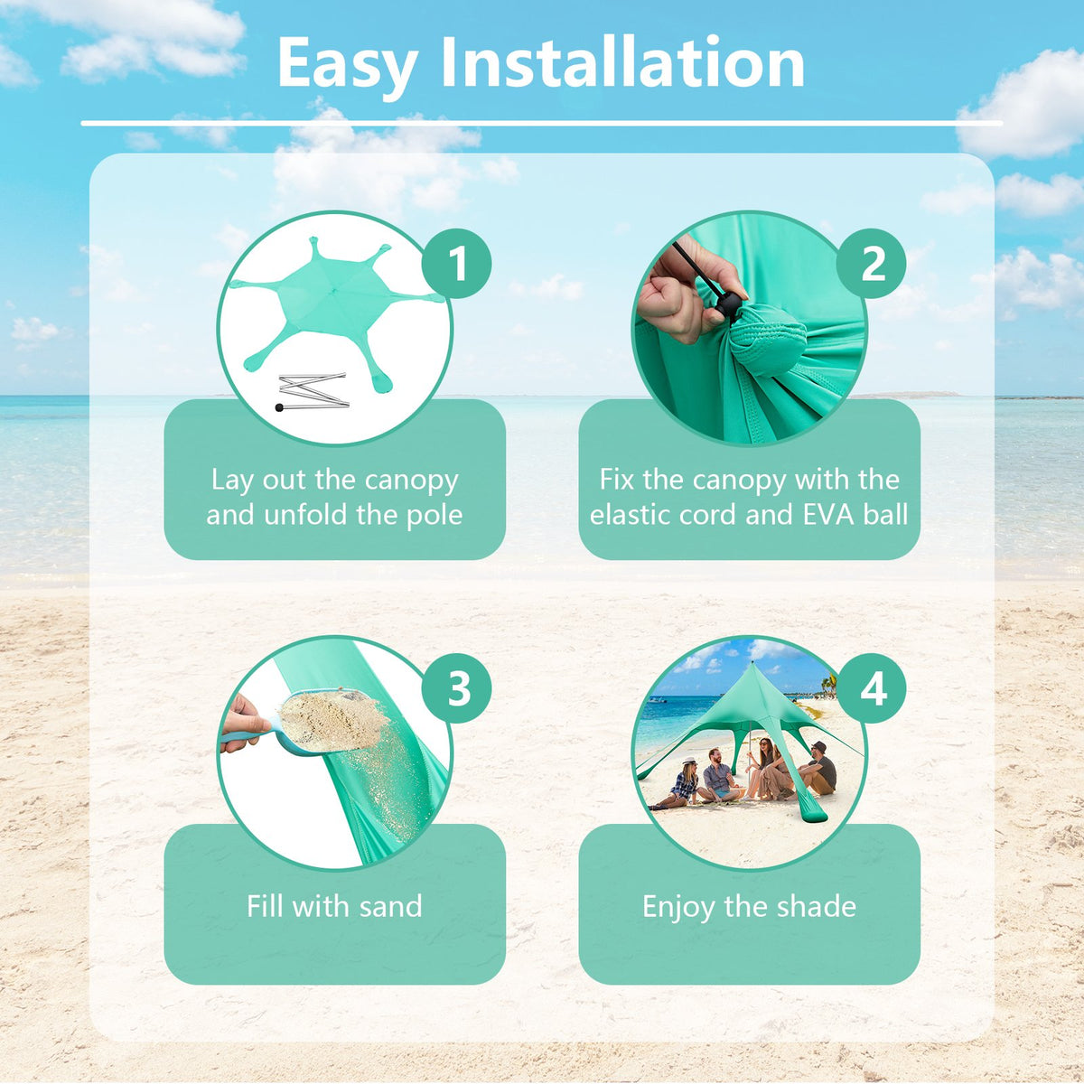 20 x 20 Feet Beach Canopy Tent with UPF50+ Sun Protection and Shovel-Green view 8