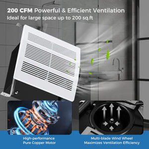 200 CFM Bathroom Exhaust Fan with Metal Housing and 6 Inches Duct for 200 Sq.Ft view 7