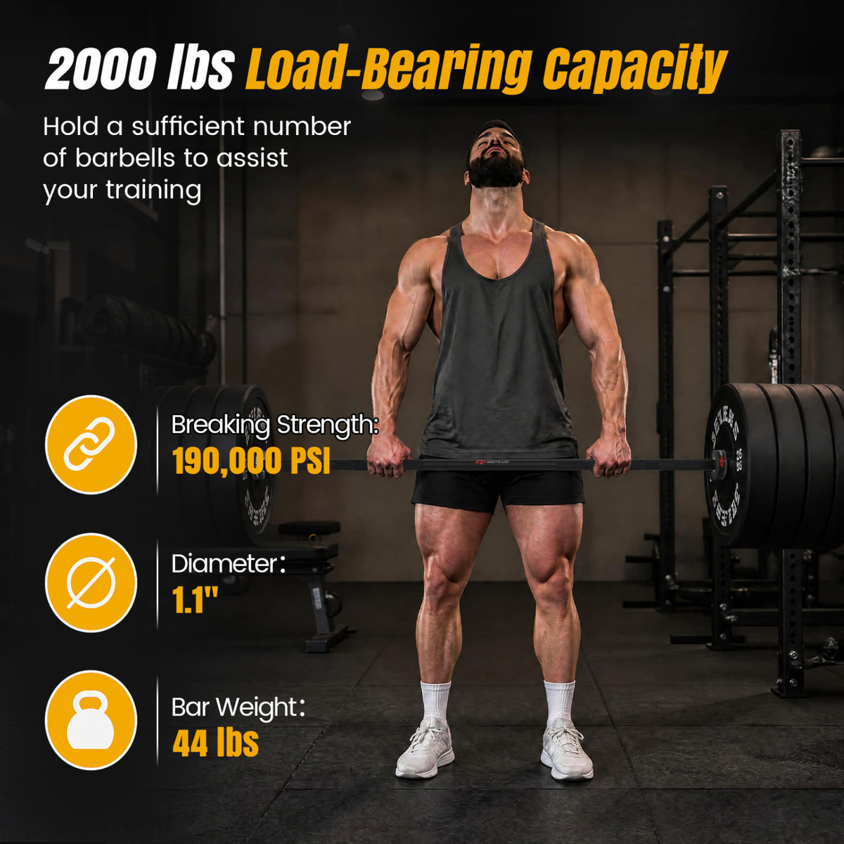 2000 lbs Weight Lifting 7FT Olympic Bar for Olympic Plates for Squats and Home Gym-Black view 8