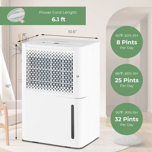 2000 Sq. Ft 32 Pint Dehumidifier with Continuous/Drying/Auto Mode-White view 4