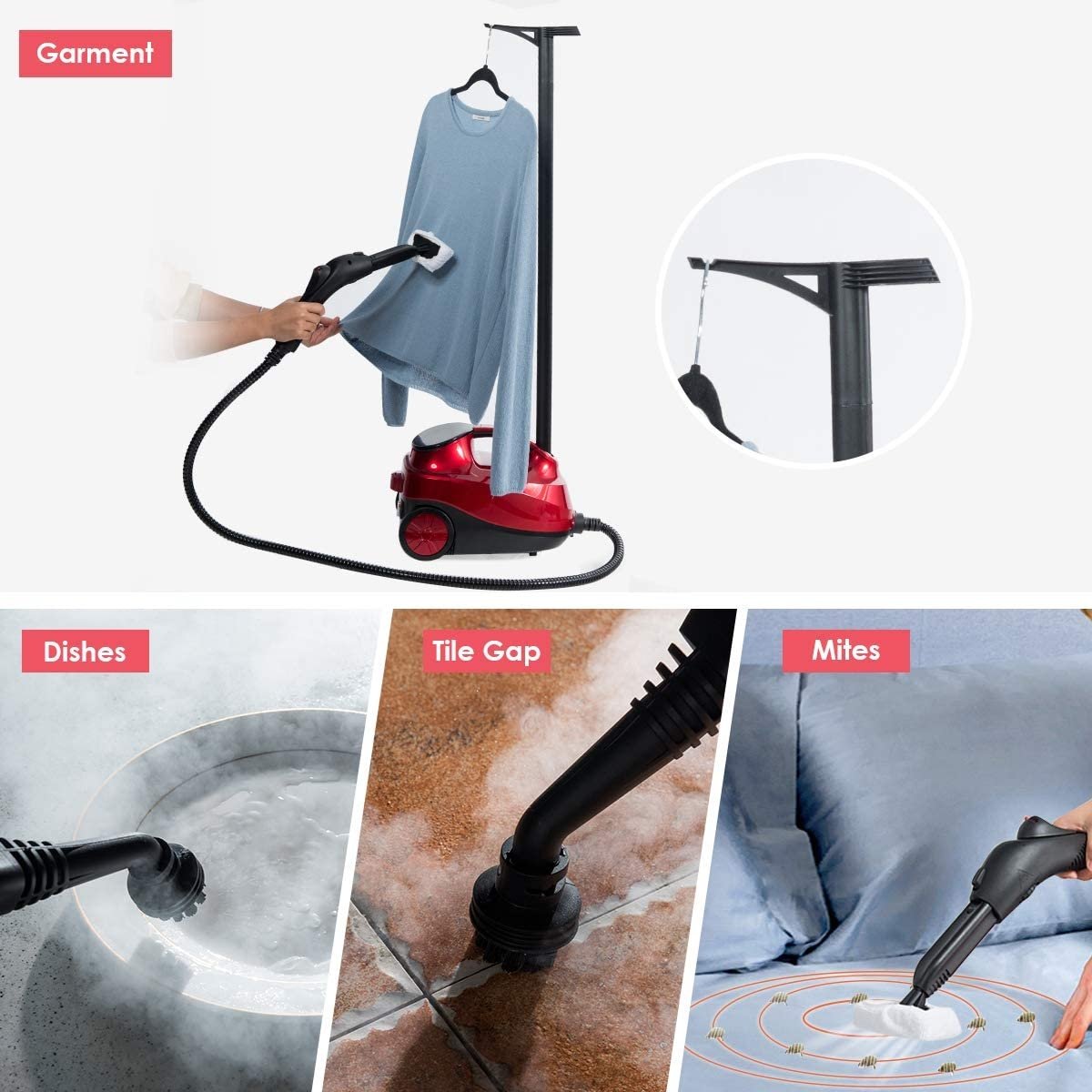 2000W Heavy Duty Multi-purpose Steam Cleaner Mop with Detachable Handheld Unit-Red view 3