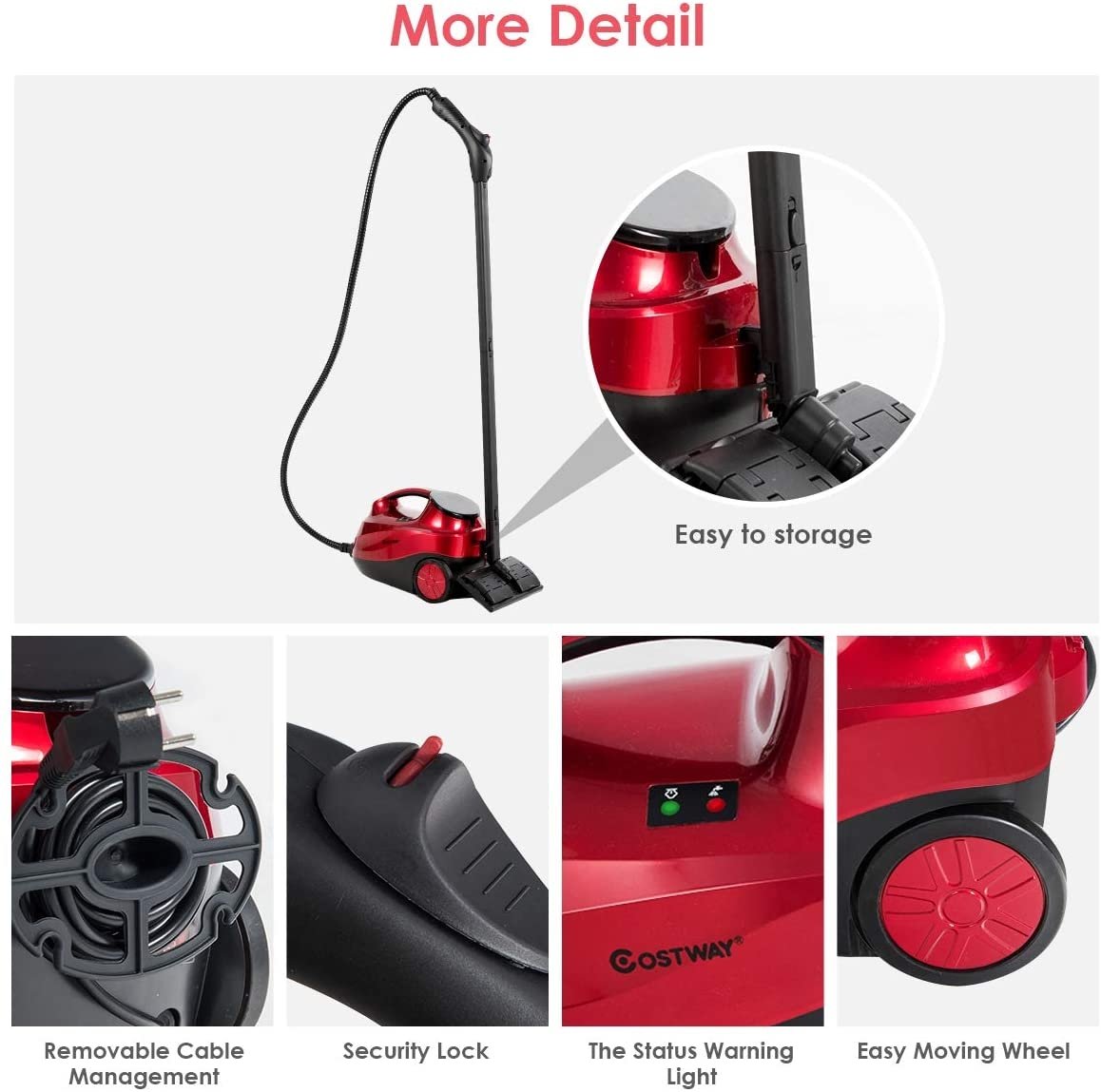 2000W Heavy Duty Multi-purpose Steam Cleaner Mop with Detachable Handheld Unit-Red view 5
