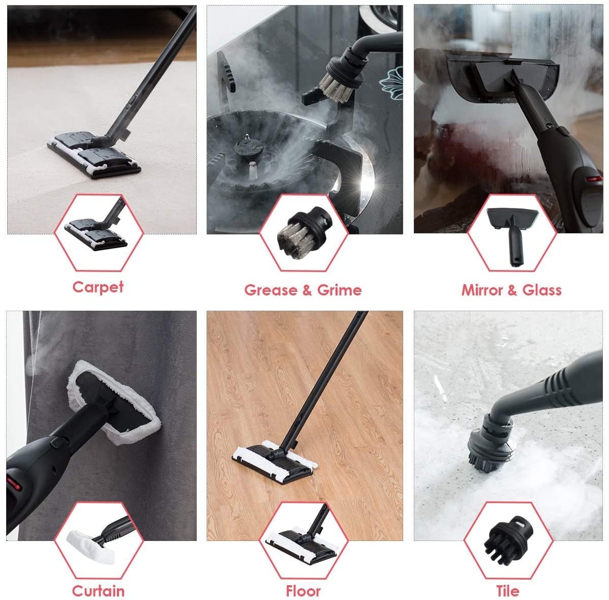 2000W Heavy Duty Multi-purpose Steam Cleaner Mop with Detachable Handheld Unit-Red view 9