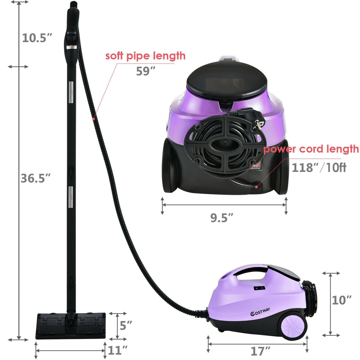 2000W Heavy Duty Multi-purpose Steam Cleaner Mop with Detachable Handheld Unit-Purple view 4
