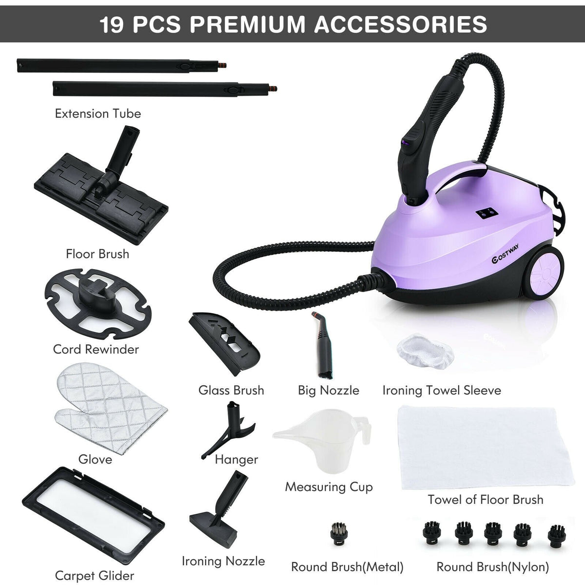 2000W Heavy Duty Multi-purpose Steam Cleaner Mop with Detachable Handheld Unit-Purple view 5