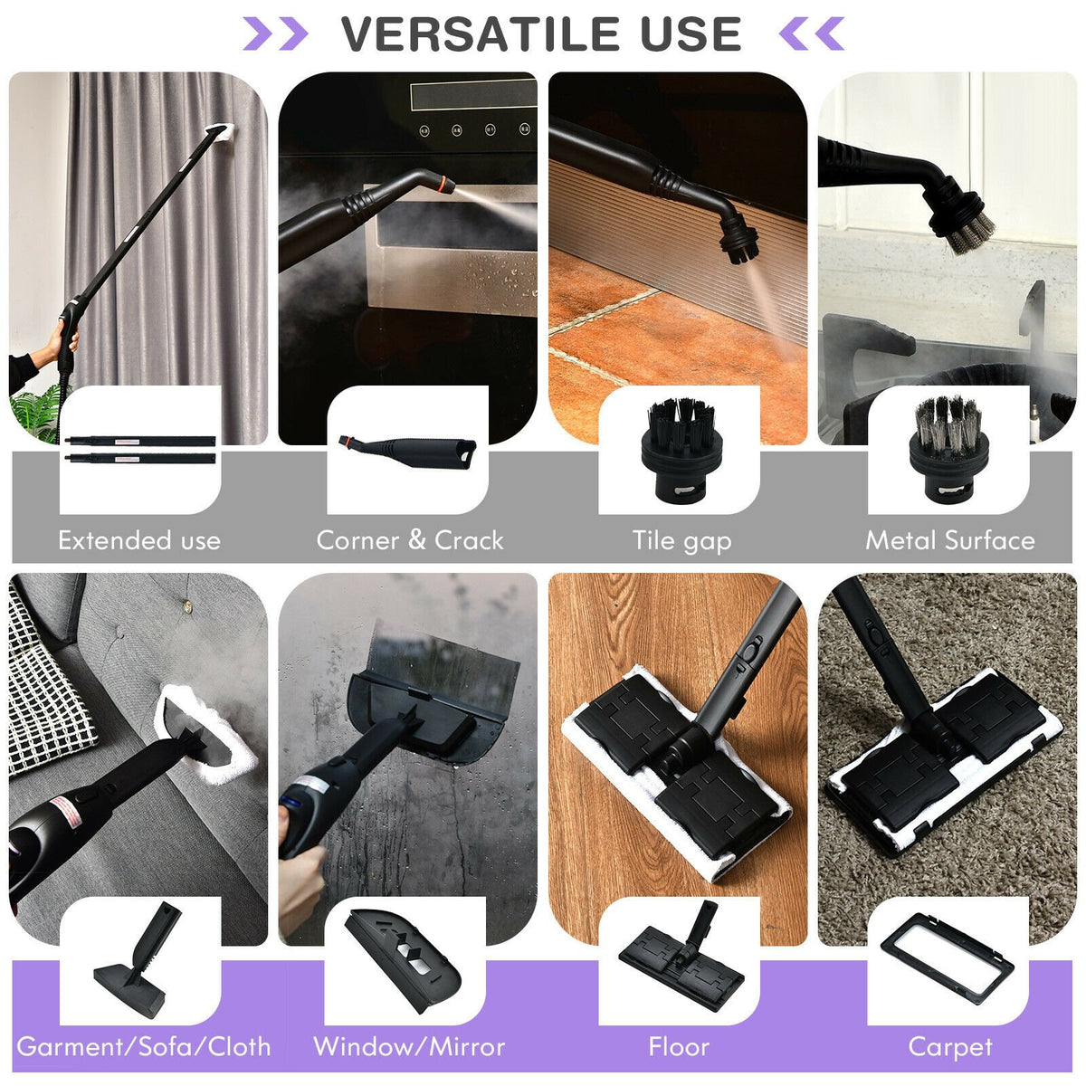 2000W Heavy Duty Multi-purpose Steam Cleaner Mop with Detachable Handheld Unit-Purple view 6