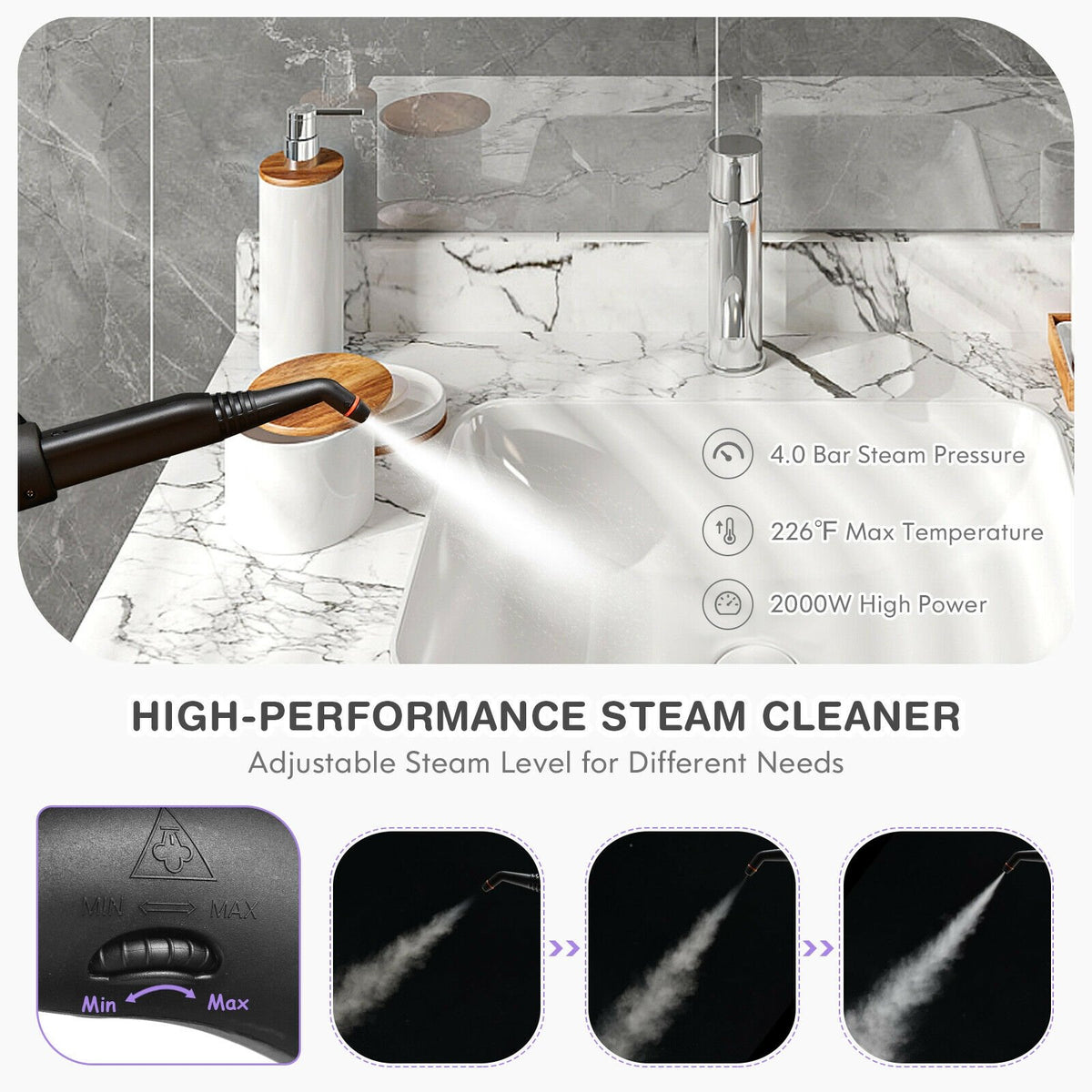 2000W Heavy Duty Multi-purpose Steam Cleaner Mop with Detachable Handheld Unit-Purple view 7