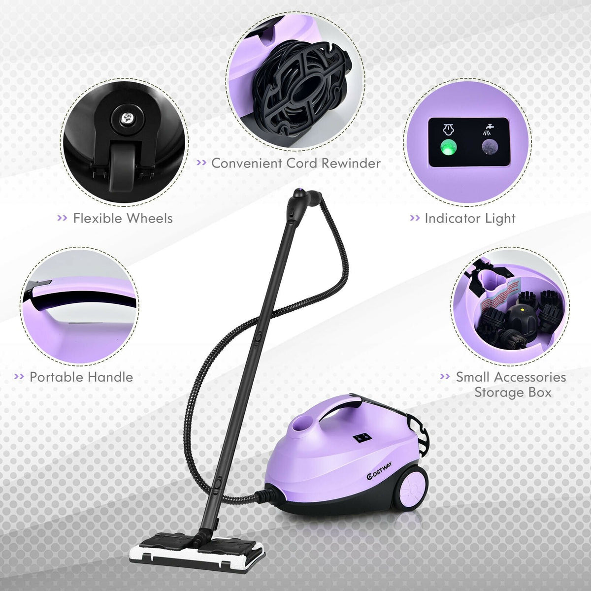 2000W Heavy Duty Multi-purpose Steam Cleaner Mop with Detachable Handheld Unit-Purple view 9