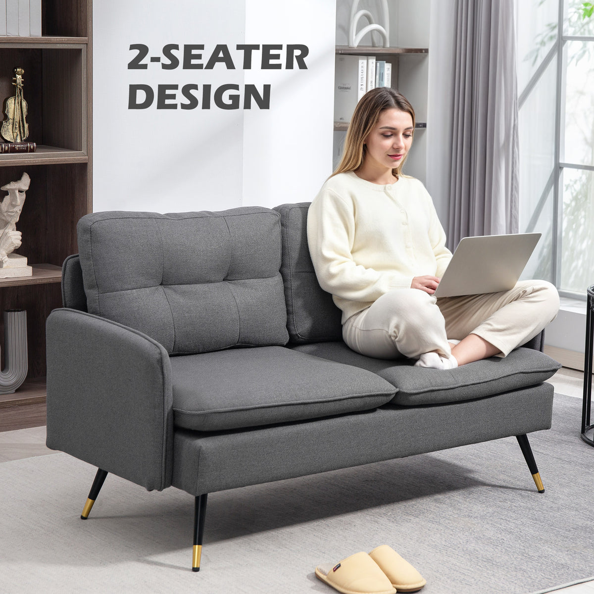 55" Loveseat Sofa, Linen Love Seat w/ S spring, Steel Legs and Button Tufting, Small Couch for Living Room – view 5
