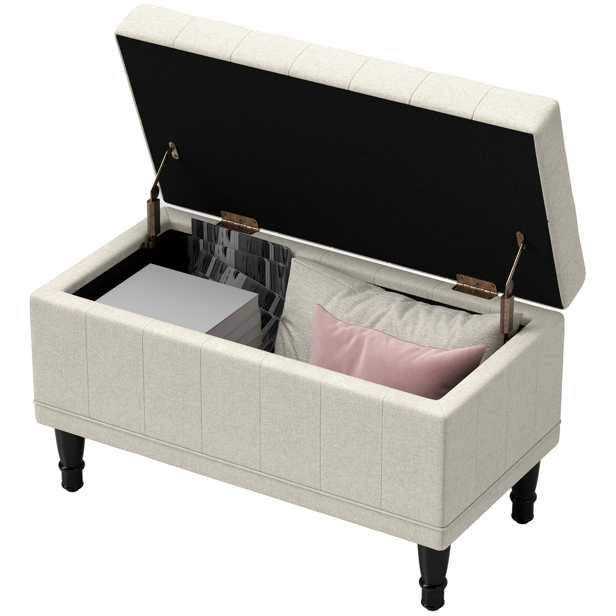 Storage Ottoman, Linen Fabric End of Bed Bench with Soft Close Lid – view 3