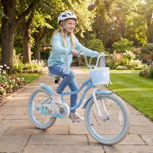 20 Inch Kids Bike Adjustable with Basket and Streamers Blue - Princess of the Sea Theme view 2