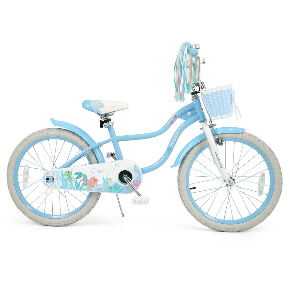 20 Inch Kids Bike Adjustable with Basket and Streamers Blue - Princess of the Sea Theme view 4