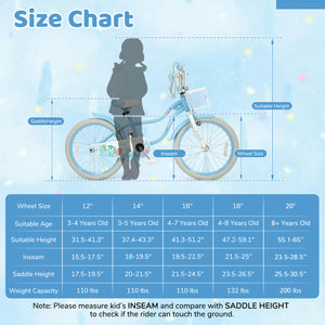 20 Inch Kids Bike Adjustable with Basket and Streamers Blue - Princess of the Sea Theme view 5