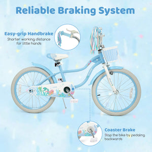 20 Inch Kids Bike Adjustable with Basket and Streamers Blue - Princess of the Sea Theme view 8
