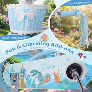 20 Inch Kids Bike Adjustable with Basket and Streamers Blue - Princess of the Sea Theme view 9