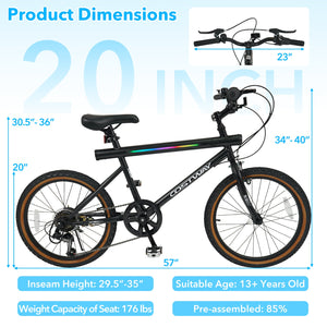 20 Inch LED-lit Cycling Bike with 2 Speakers and Ambient Lights for Men and Women-Black view 5