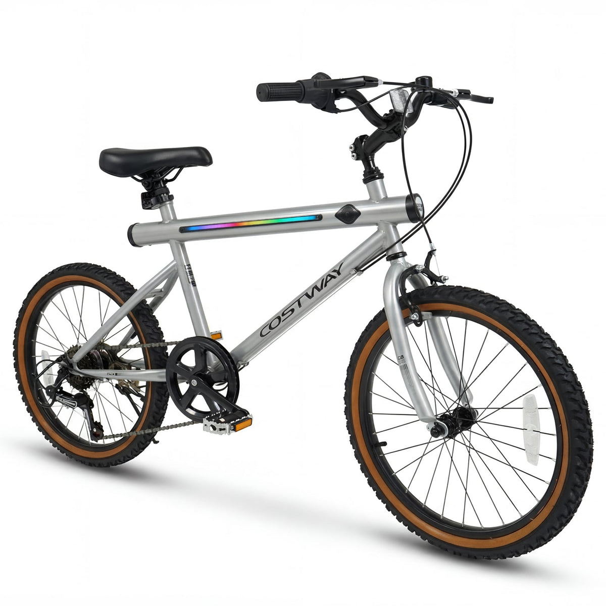 20 Inch LED-lit Cycling Bike with 2 Speakers and Ambient Lights for Men and Women-Silver