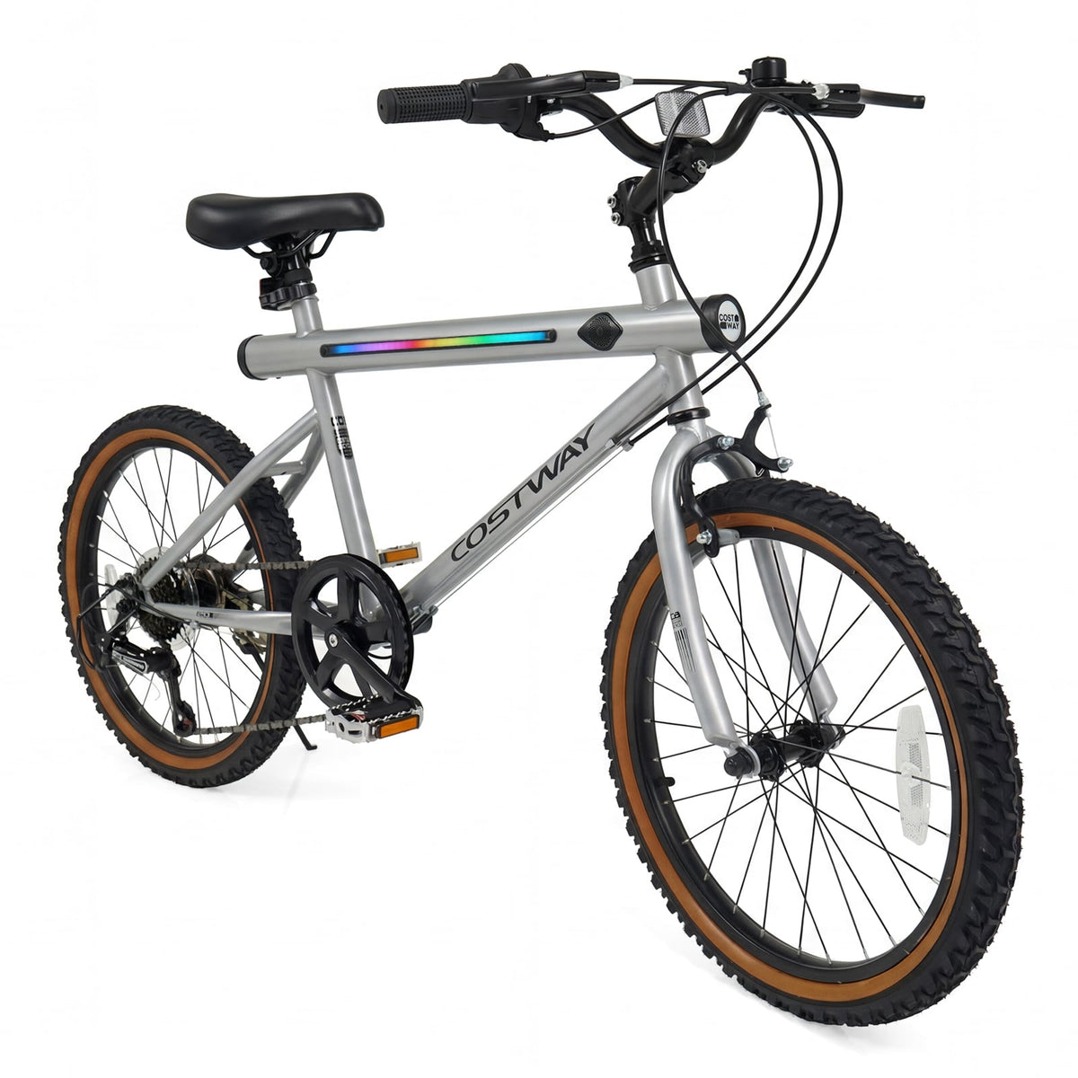 20 Inch LED-lit Cycling Bike with 2 Speakers and Ambient Lights for Men and Women-Silver view 4