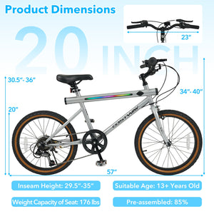 20 Inch LED-lit Cycling Bike with 2 Speakers and Ambient Lights for Men and Women-Silver view 5