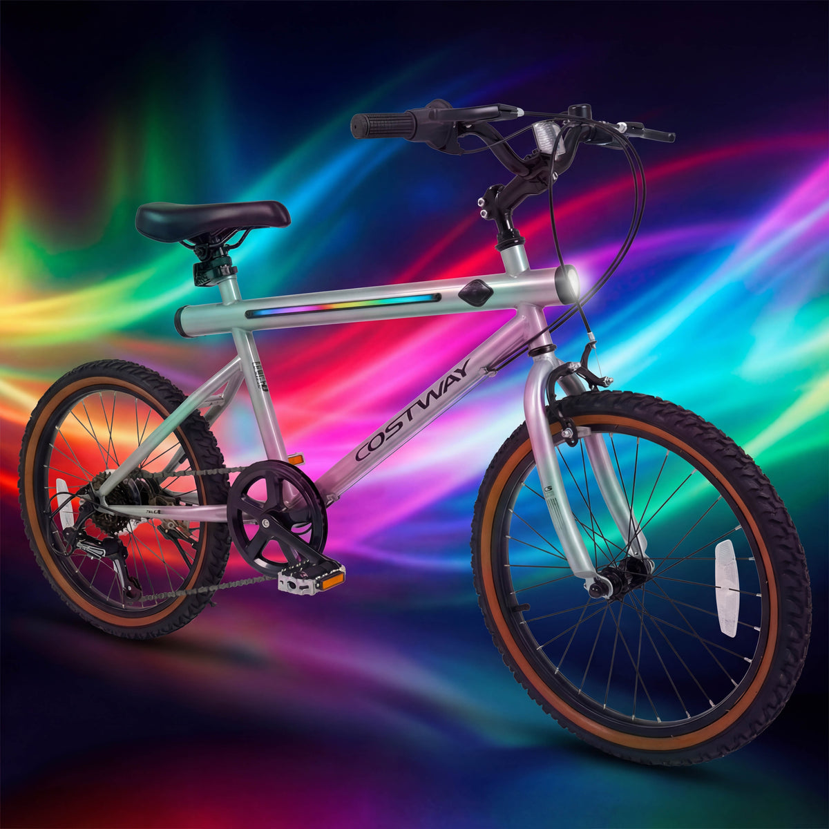 20 Inch LED-lit Cycling Bike with 2 Speakers and Ambient Lights for Men and Women-Silver view 6