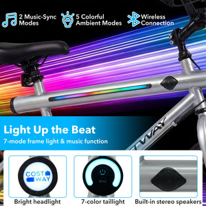 20 Inch LED-lit Cycling Bike with 2 Speakers and Ambient Lights for Men and Women-Silver view 7