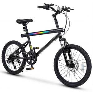 20 Inch Commuter Bicycle LED-lit with 6-Speed Shimano Twist Shifting and Stereo Speakers-Black