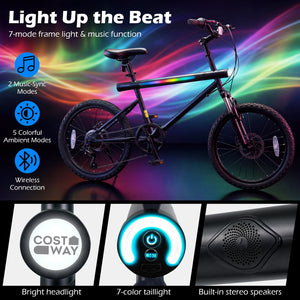 20 Inch Commuter Bicycle LED-lit with 6-Speed Shimano Twist Shifting and Stereo Speakers-Black view 9