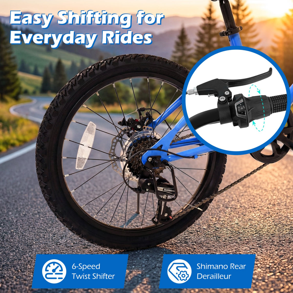 20 Inch Commuter Bicycle LED-lit with 6-Speed Shimano Twist Shifting and Stereo Speakers-Blue view 9