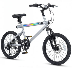 20 Inch Commuter Bicycle LED-lit with 6-Speed Shimano Twist Shifting and Stereo Speakers-Silver