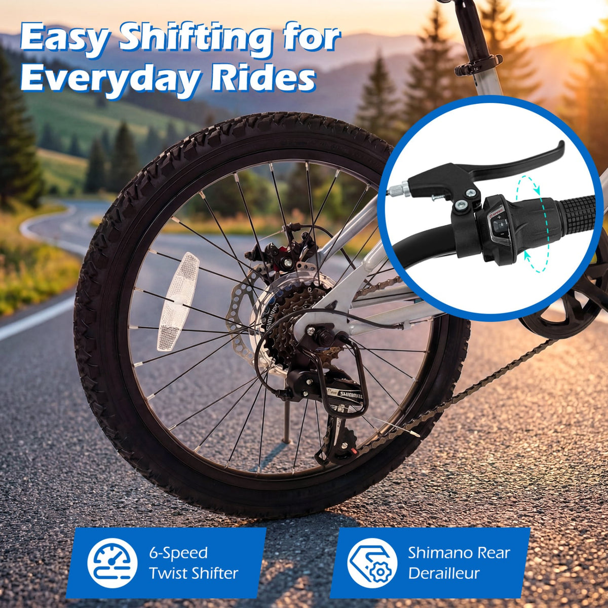 20 Inch Commuter Bicycle LED-lit with 6-Speed Shimano Twist Shifting and Stereo Speakers-Silver view 9