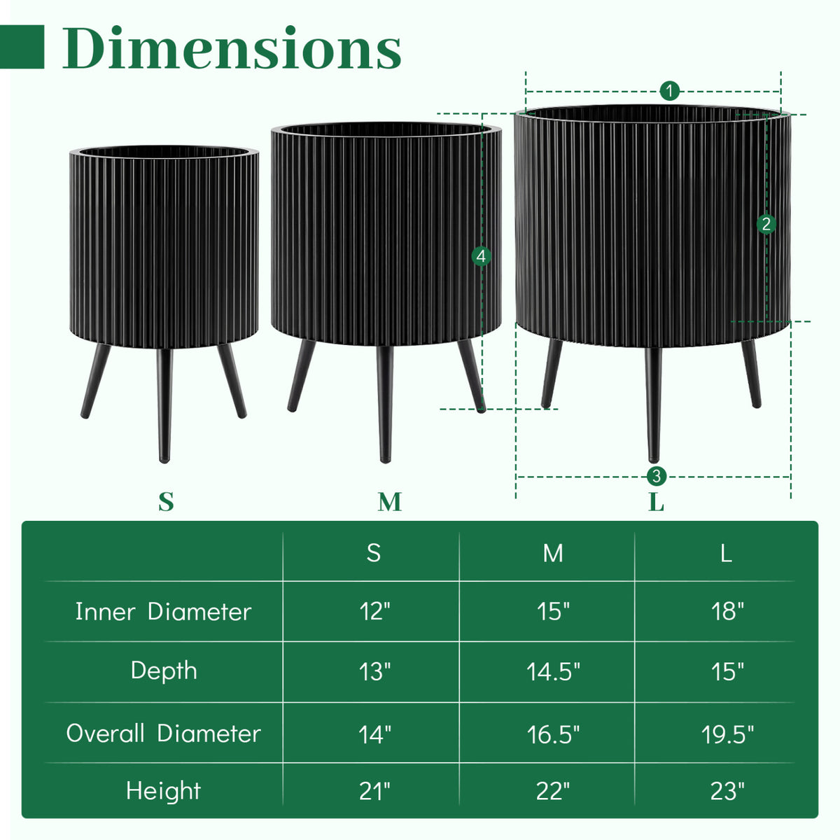 20 Inch Plant Pot with Stand and Tapered Legs for Garden view 5