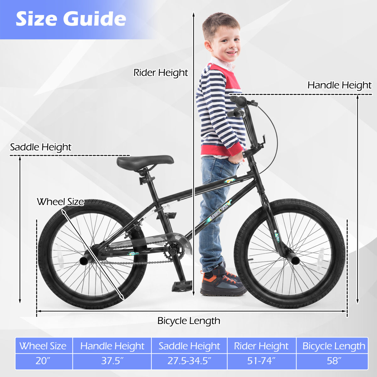 20 Inch Trick Bicycle with 270 Degree Steering and Adjustable Seat for Kids and Teens-Black view 5
