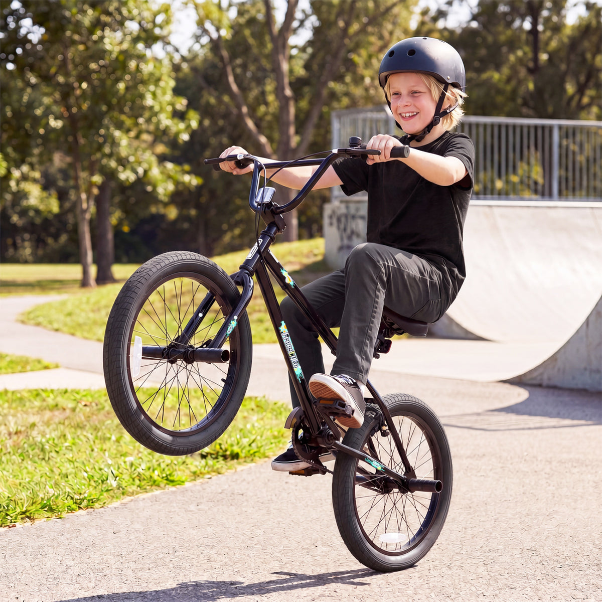 20 Inch Trick Bicycle with 270 Degree Steering and Adjustable Seat for Kids and Teens-Black view 6