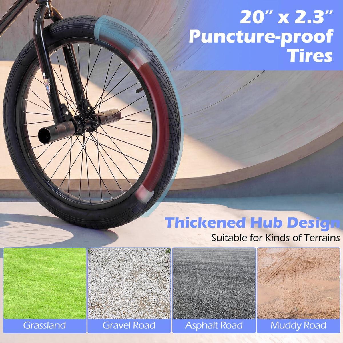 20 Inch Trick Bicycle with 270 Degree Steering and Adjustable Seat for Kids and Teens-Black view 9