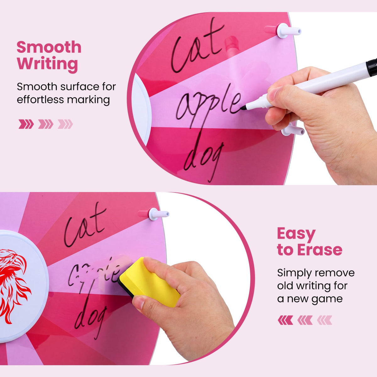 20 Inches 14 Slots Spin Wheel with Blackboard Marker for Prizes-Pink view 7
