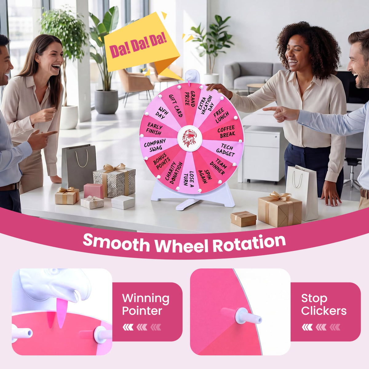 20 Inches 14 Slots Spin Wheel with Blackboard Marker for Prizes-Pink view 9