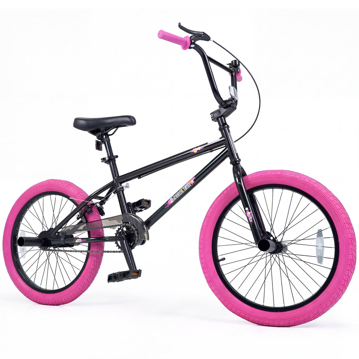 20 inches Trick Bicycle with 270 Degree Steering and Adjustable Seat for Kids and Teens-Pink view 4