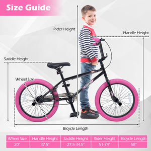20 inches Trick Bicycle with 270 Degree Steering and Adjustable Seat for Kids and Teens-Pink view 5