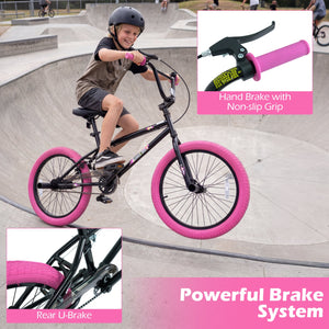 20 inches Trick Bicycle with 270 Degree Steering and Adjustable Seat for Kids and Teens-Pink view 8