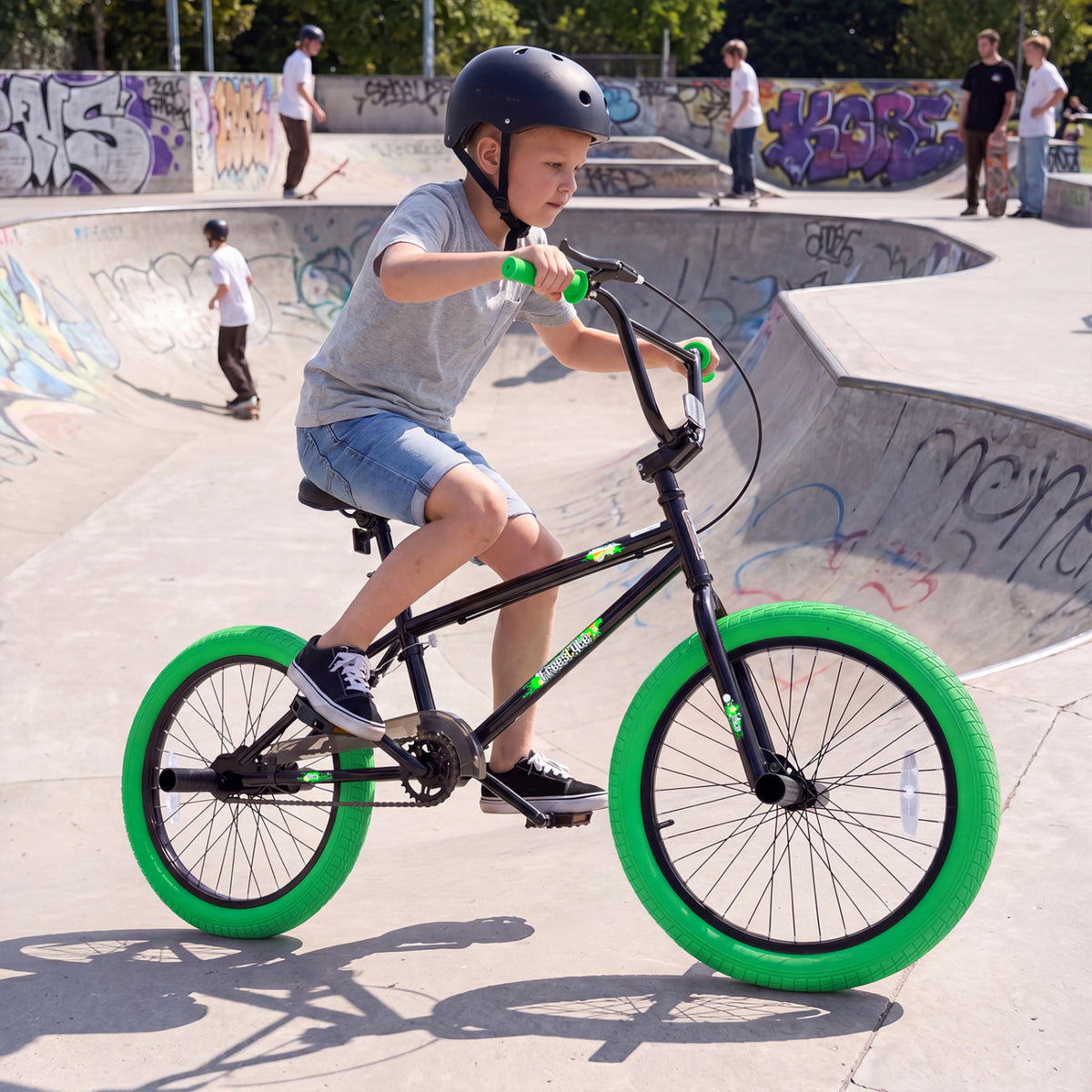 20 inches Trick Bicycle with 270 Degree Steering and Adjustable Seat for Kids and Teens-Green view 3