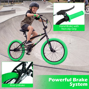20 inches Trick Bicycle with 270 Degree Steering and Adjustable Seat for Kids and Teens-Green view 8
