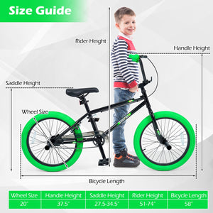 20 inches Trick Bicycle with 270 Degree Steering and Adjustable Seat for Kids and Teens-Green view 5